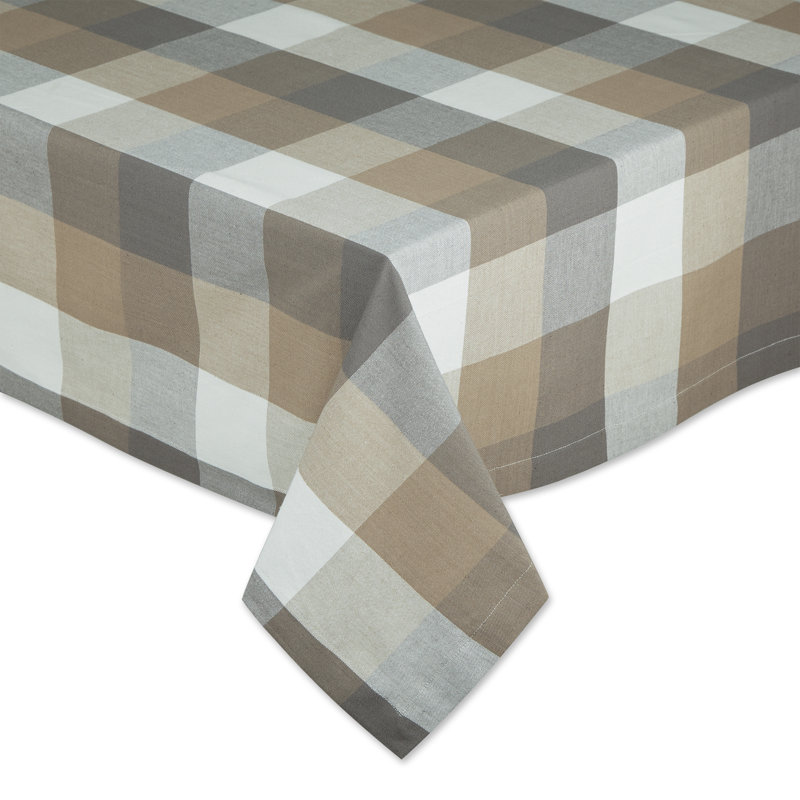 Betzabeth Checkered 100% Cotton Tablecloth, Stone, 62" L x 104" W