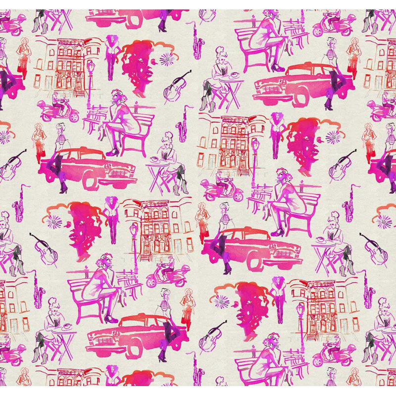 Tissu en sergé de coton Hustle, Fuchsia / blanc