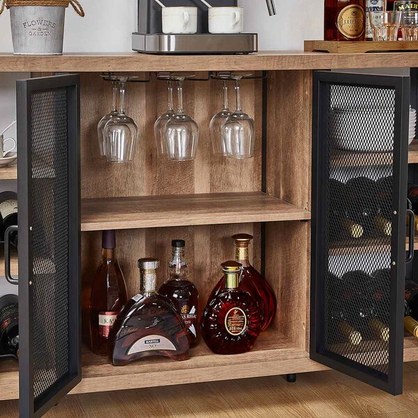 17 Stories Guinna Industrial Wine Bar Cabinet For Liquor And Glasses 