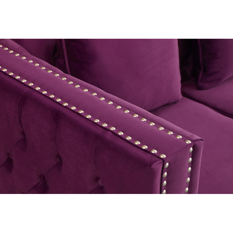 Vanida Charterhouse 86.4" Velvet Tuxedo Arm Sofa, Eggplant Velvet