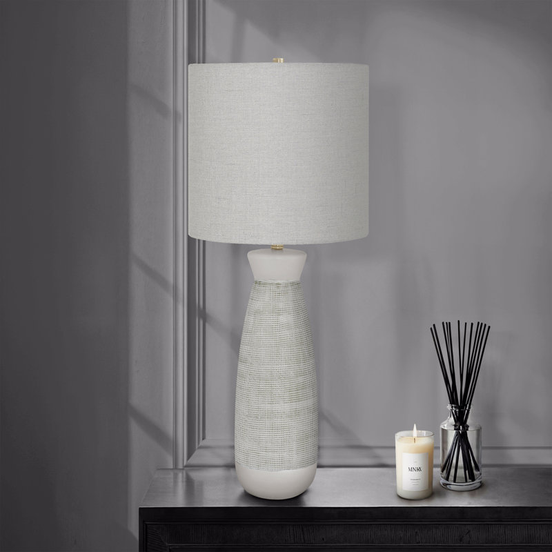 Lighting, H 27 po, lampe de table, céramique grise, abat-jour gris, Blanc, Gris