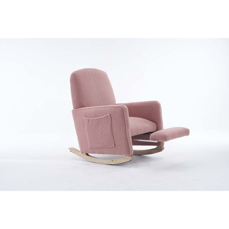 Fauteuil berçant confortable en tissu Teddy pour chambre d'enfant, avec repose-pieds ajustables et sac de rangement, Rose