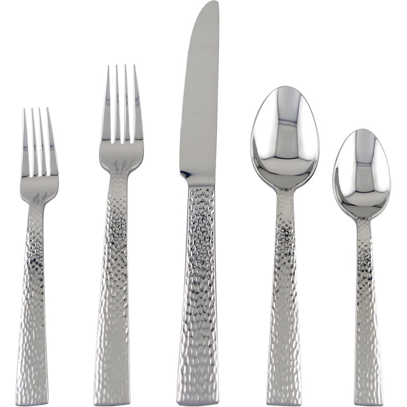 Ensemble de couverts 20 pièces en acier inoxydable, service pour 4 personnes, comprenant couteaux de table, fourchettes, cuillères, cuillères à thé et fourchettes à salade, miroir 18/8 poli, lavable au lave-vaisselle, conception martelée