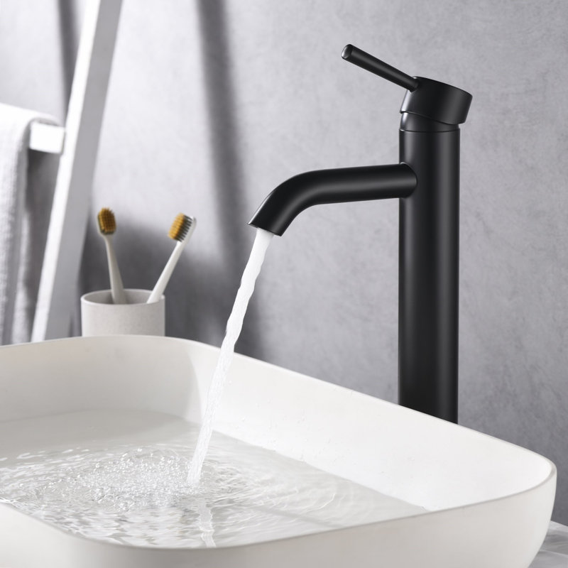 Robinet de lavabo de salle de bain à grande cuve à poignée simple Euro Collection - noir mat, Noir mat