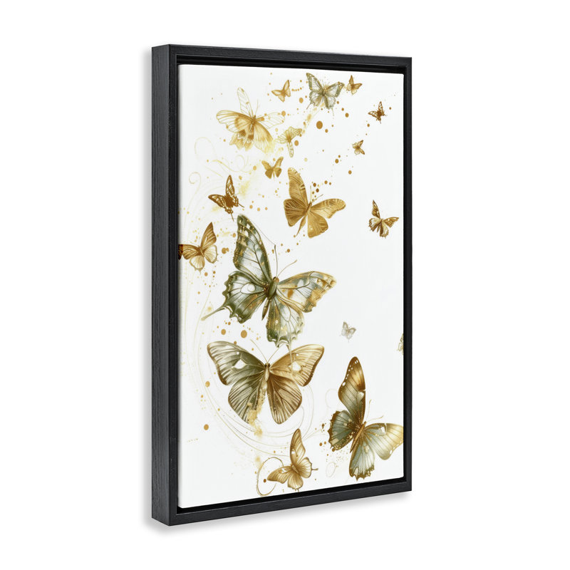  Sentier de papillons avec toile mouchetée par LSR Design Studio, Cadre flottant noir de jais, H 25 po x l 17 po
