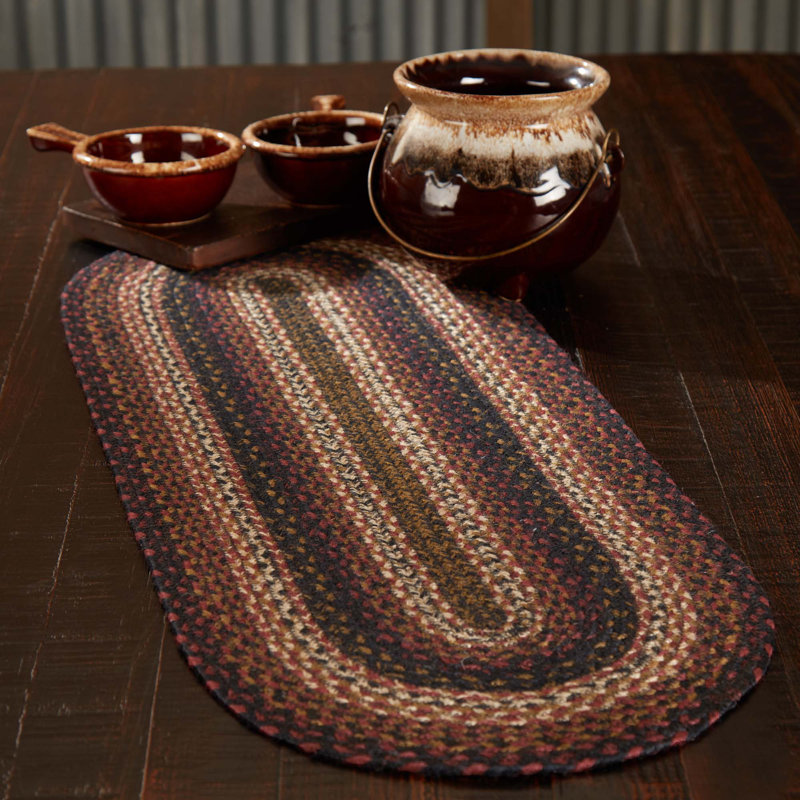 Chemin de table Birt Whistle, Rouge brique / noir champêtre / brun clair foncé
