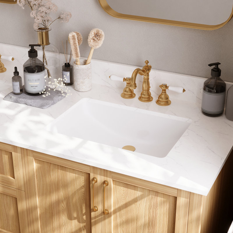 61" White Engineered Stone Double Vanity Top with Ceramic Sinks