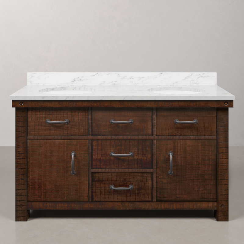 Aberdeen 60'' W Double Vanity, Carrara White, Rustic Sienna