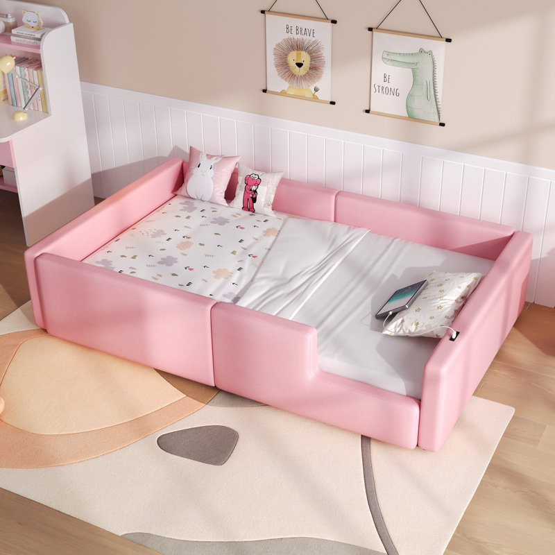 Upholstered Daybed With Guardrail And Usb Charging, Pink