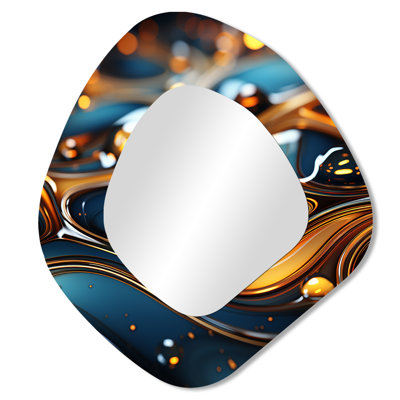 Burkall or et émeraude fractale vague III - miroir mural unique de forme irrégulière fractale, miroir asymétrique moderne, impression d'art en métal
