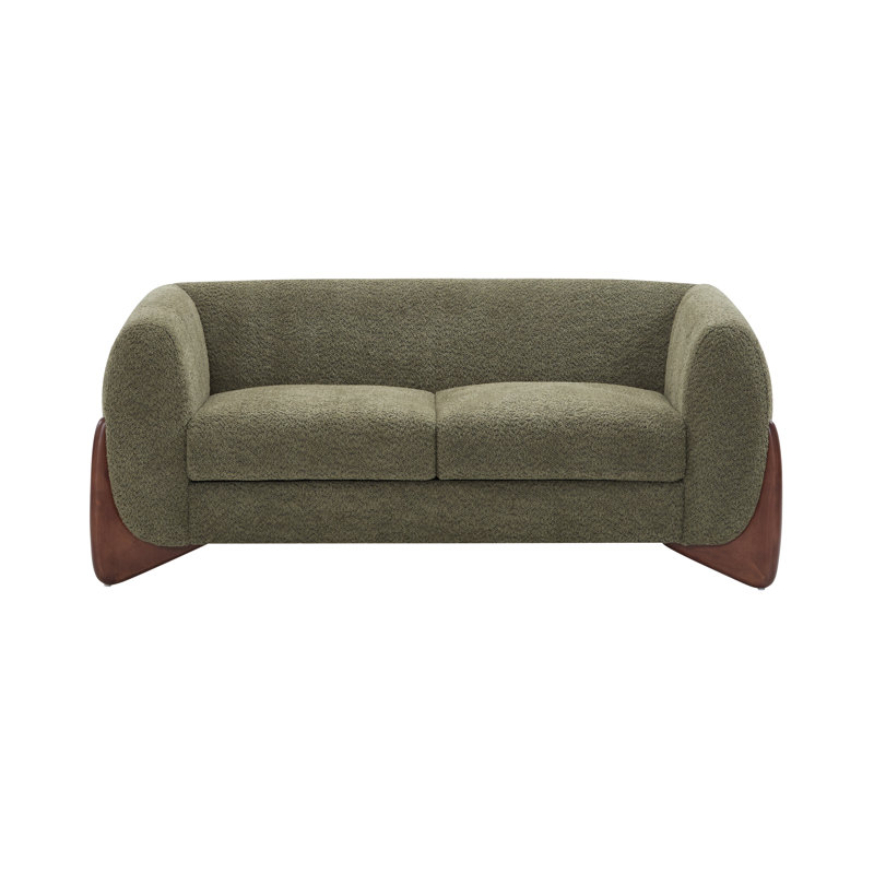 Canapé deux places capitonné bouclé - 160 x 81 x 69 cm - Bouclé, Bois massif - 1 pièce - Canapé deux places - Vert olive - Revêtement bouclé