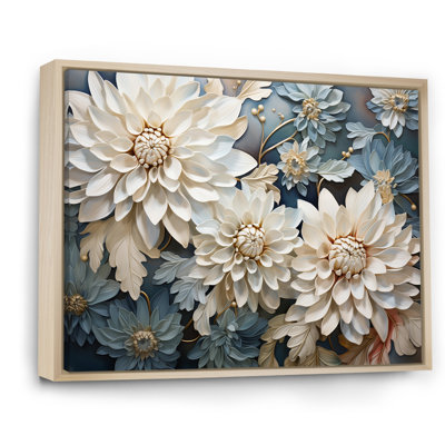 «Chrysanthemums White Blue Mosaic Garden IV - Chrysanthemums», art mural sur toile