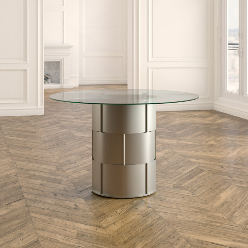 Arkesha Round Glass Top Metal Base Dining Table
