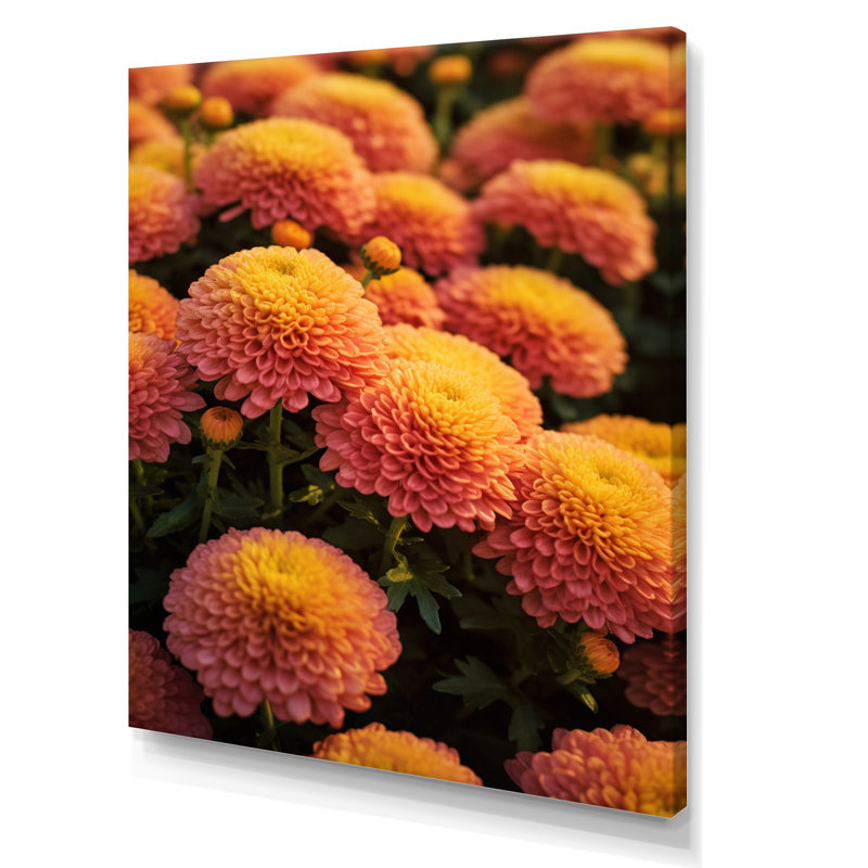 " Yellow Peach Mums In Bloom ", 32" H x 16" W x 1" D, Wrapped Canvas