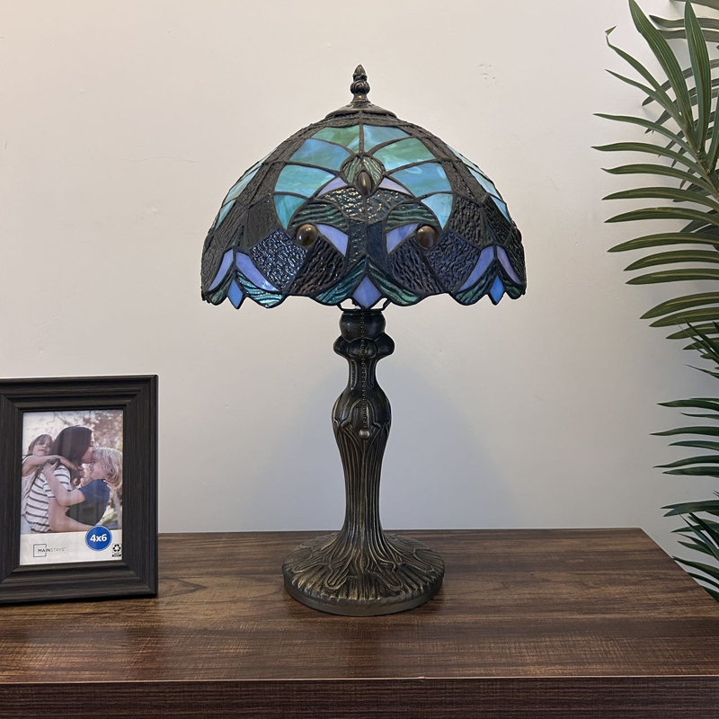 Nioclas Tiffany Table Lamp Green Blue Stained Glass Included LED Bulb Liaison Lamp 19"H*12"W*12"D, Green Brown
