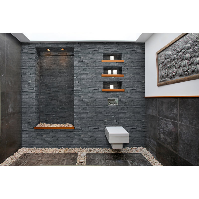 Stonecrest 6 in. x 24 in. Split Face Natural Stone Ledger Panel Wall Tile, Charcoal Ridge