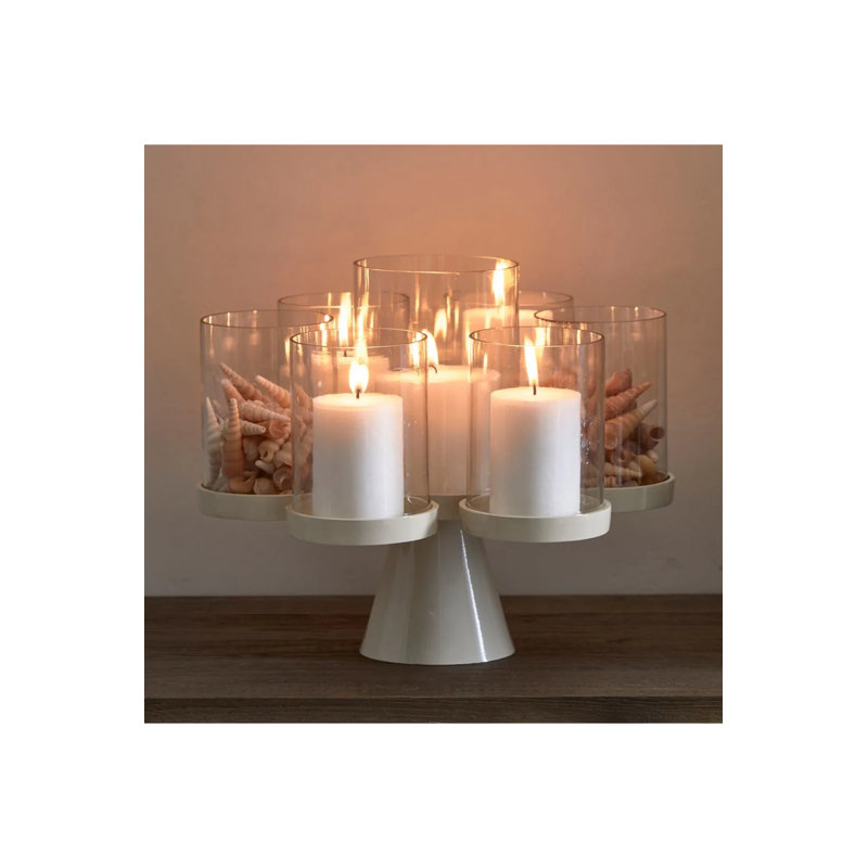 Porto 13'' Beige Glass Hurricane Candelabra