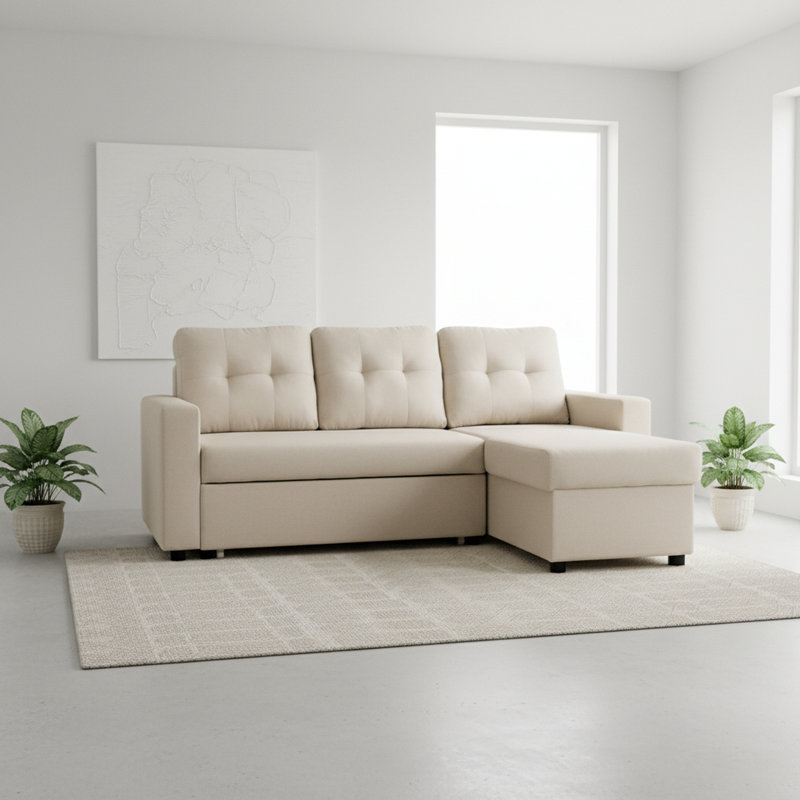 Canapé modulaire en L avec canapé-lit, Polyester beige