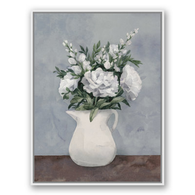 White Flower Bouquet - Floater Frame Painting on Canvas
