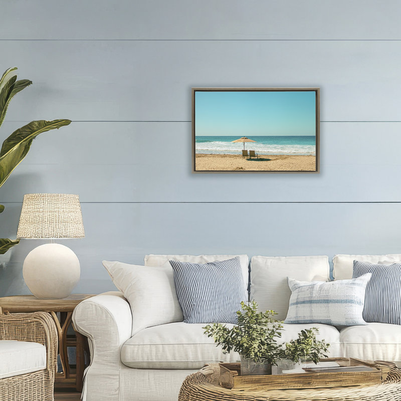 Cadre flottant pour regarder les vagues Beach Calm, conçu par Norm Stelfox, H 17 po x l 25 po, Cadre flottant orme Montalcino