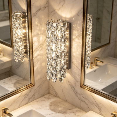 Modern Crystal Wall Sconce With Chrome Finish, Luxury Wall Light Fixture Featuring K9 Crystals For Living Room, Bedroom, Bathroom, Hallway And Stairway Lighting