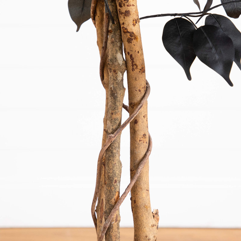 Ficus artificiel noir d'Halloween avec tronc naturel, 48" H x 28" W x 28" D