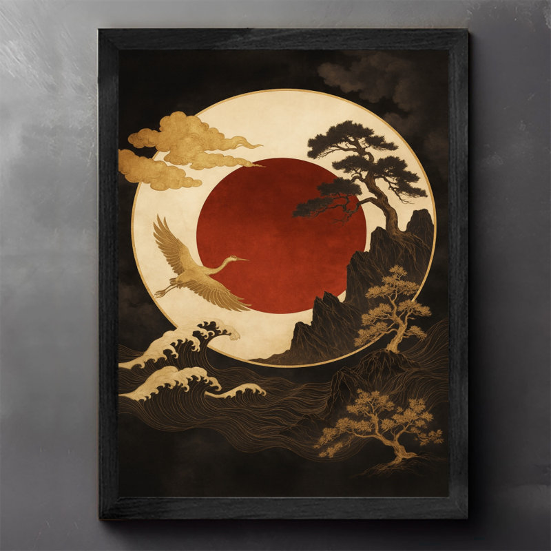 «Black», encadré noir japonais, peinture décorative de bon augure encadrée, H 11 po x l 9 po