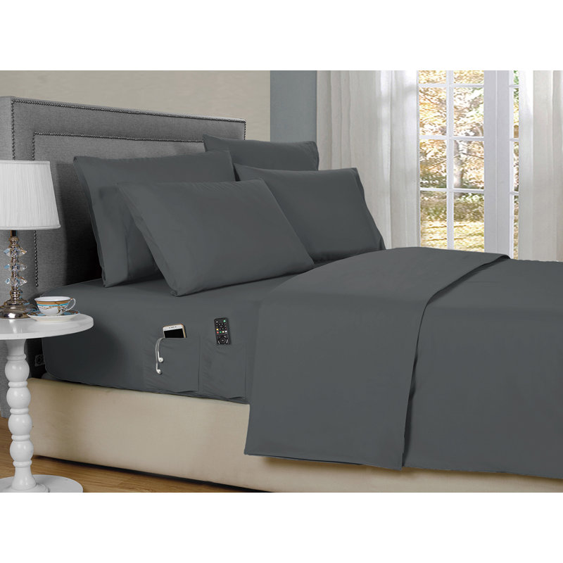 Kathy Ireland 6 Piece Smart Pocket Sheet Set, Gray, Twin