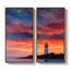 Grand ensemble d'art mural sur toile encadrée - Croissant de lune, phare, crépuscule et ciel nocturne en rouge pour impression de décor côtier - 60 po x 30 po x 2 pièces-777946497-777946492