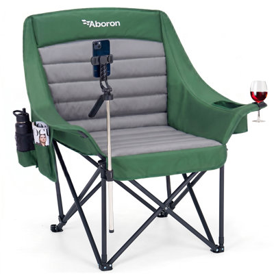 Oversized Padded Stadium Chair, Folding Spectator Chair with Phone Holder & Side Pocket for World Cup Sports Events