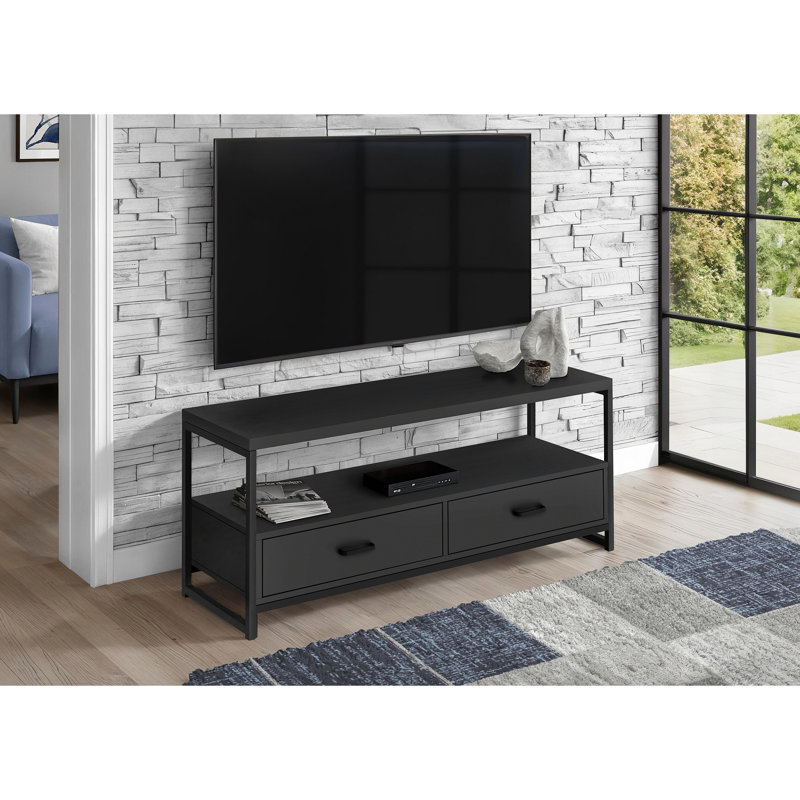 Meuble télé avec espace de rangement multimédia, 19.75"H x 47.25"W x 15.5"W, Noir