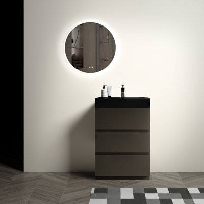 Meuble-lavabo de salle de bain - gris, silencieux, amplement de rangement noir, fonctionnement silencieux
