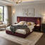 King Size Velvet Bed Frame/Vertical Channel Tufted Wingback Headboard/Upholstered Platform Bed/Strong Wooden Slats/No Box Spring Needed/Easy Assembly-130382490-130382491