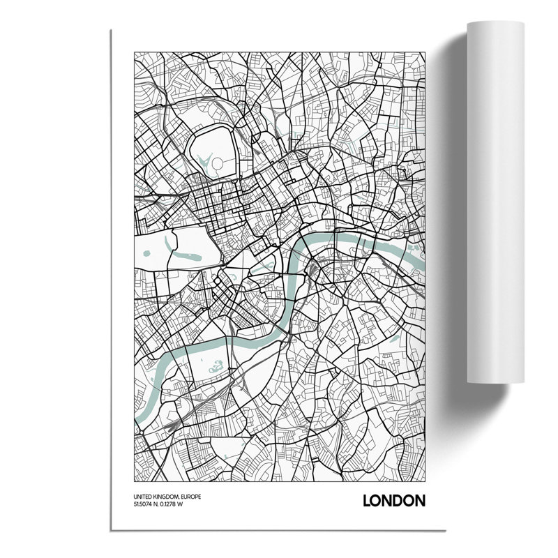 Map London UK - Frameless Print, 30cm H x 21cm W x 0.1cm D