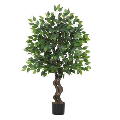 4ft Artificial Ficus Tree - Tall Faux Banyan Floor Plant with Realistic PVC Trunk & Dense Foliage, Indoor Fake Tree for Home Office Living Room Decor