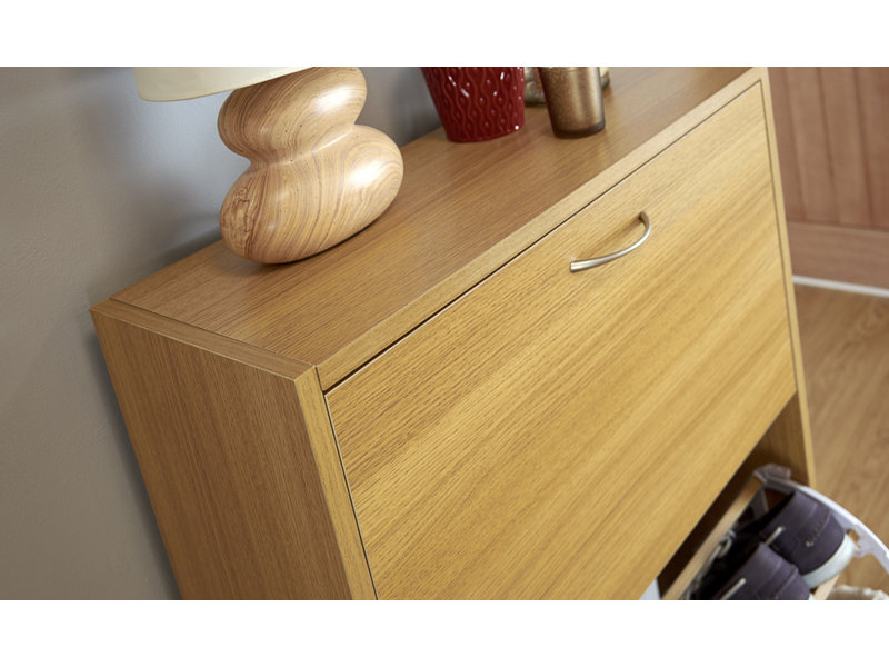 18 Pair Shoe Storage Cabinet, Oak