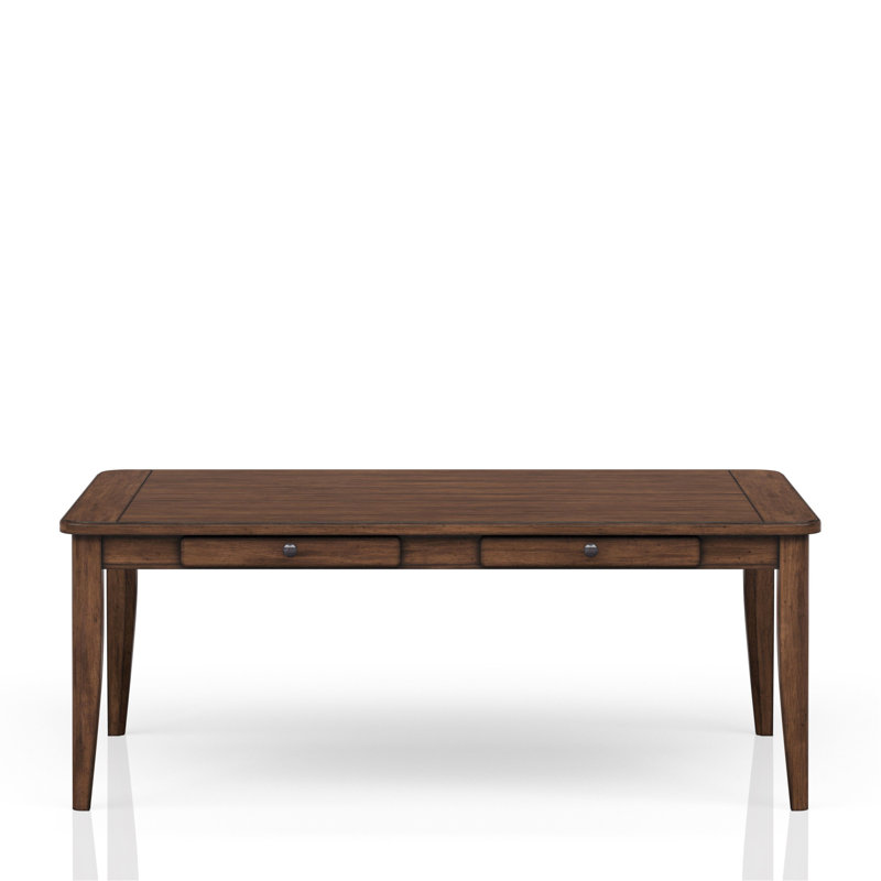 Table de salle à manger brune de 78 po avec quatre tiroirs de rangement pour une apparence soignée - Bois massif transitionnel décontracté + efficacité