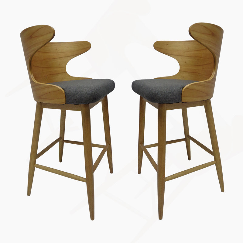 Ensemble de 2 tabourets de bar Mid-Century modernes, gris anthracite et naturel