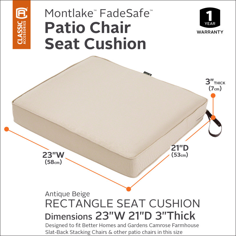 Pina Outdoor Dining Chair Seat Cushion, Antique Beige, 3" H x 23" W x 21" D