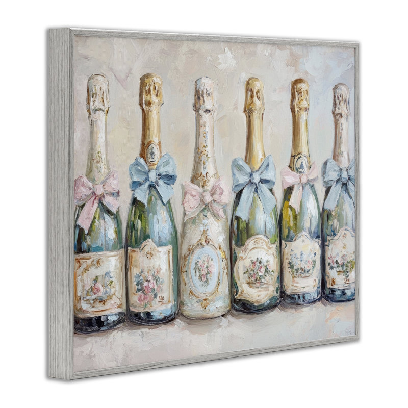 Giclée encadrée victorienne avec bouteilles de champagne, design par Petal Prints Design, H 16 po x l 20 po