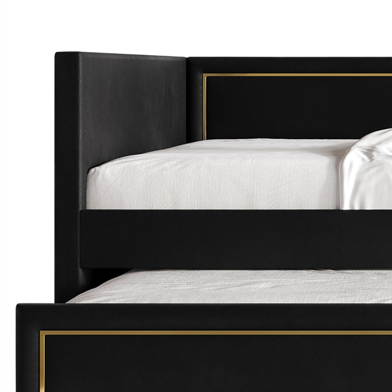 Upholstered Velvet Daybed with Trundle Bed, Black