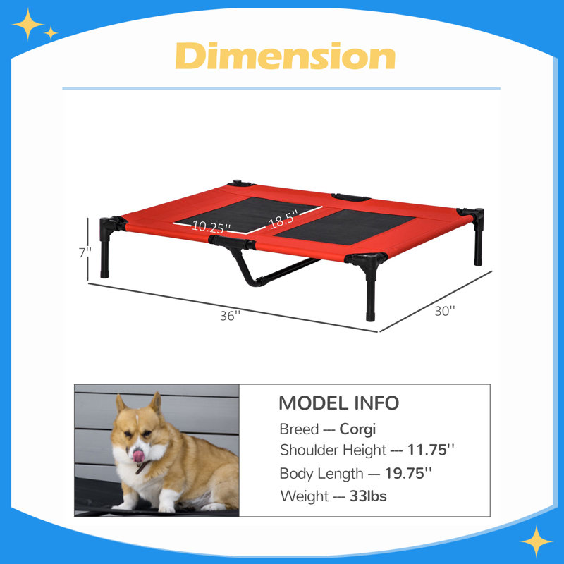 Lit surélevé refroidissant pour chien 36x30, rouge