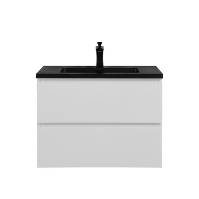 Ensemble de meuble-lavabo mural 2 tiroirs l 28 po x P 19 po avec lavabo simple et comptoir en quartz noir Claren