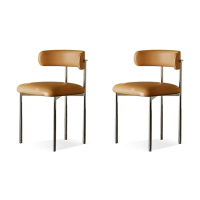 Orange+Silver Solid back side Chair(Set of 2)
