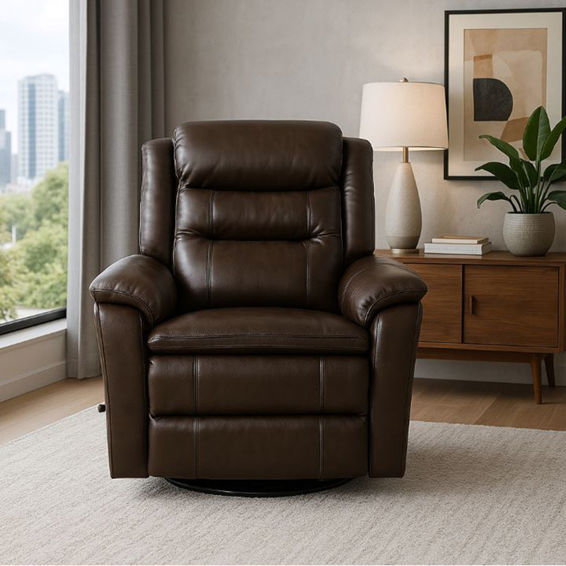 Fauteuil inclinable pivotant en cuir, Brun
