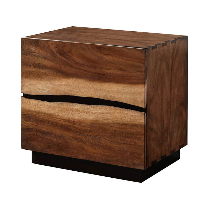 2 Table de chevet en placage au fini noyer rustique avec un aspect délavé