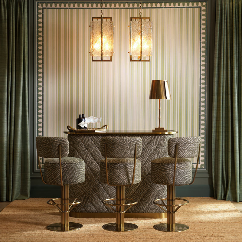 Bar Stool Carleton with back camari green brushed brass finish, Camari Green, Bar Stool (30.71" Seat Height)