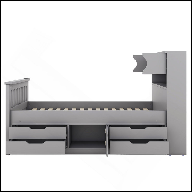 Lit plateforme polyvalent avec beaucoup de rangement et un design élégant, pour n'importe quelle chambre à coucher., Gris