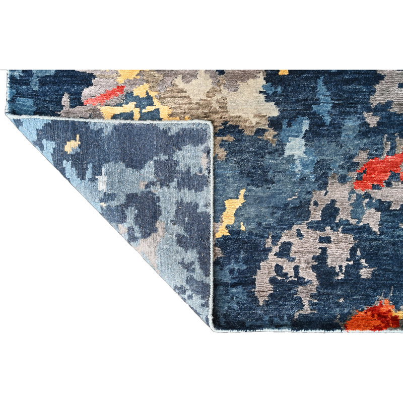 Hand Knotted Abstract Area Rug in Blue/Gold/Red/Gray, Rectangle 12' x 15'