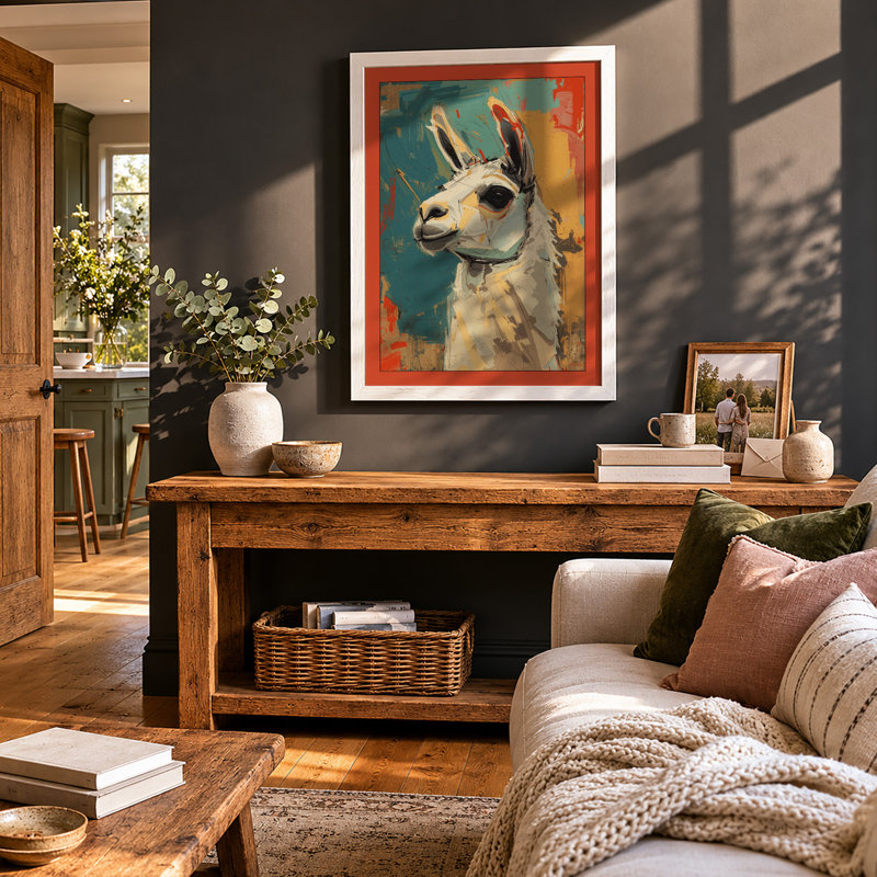 Serene Llama Modern - Framed Print, A1 - 84.1 x 59.4 cm, White